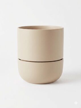 New In Box FABLE Home Large Planter Coastal Cream Ceramic Pot + Tray